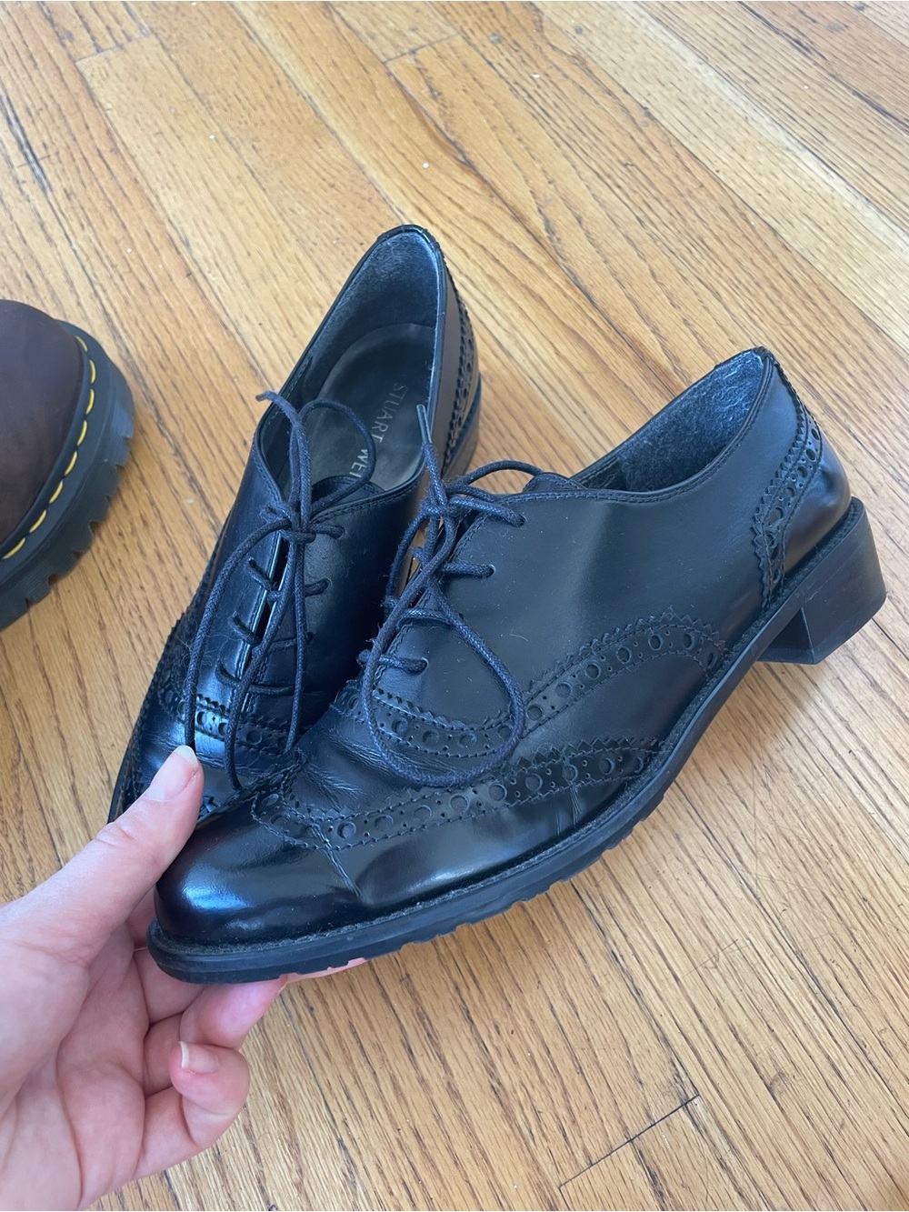 Stuart Weitzman Black Leather Brogue Oxfords